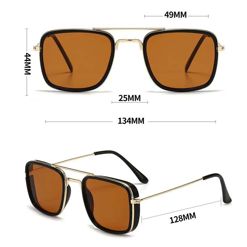 Gafas de sol de moda, lentes de Metal europeo y americano con montura cuadrada pequeña, gafas de versión coreana, gafas de sol cuadradas Retro, protección UV