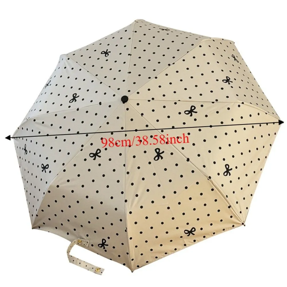Polka Dot Bow Folding Umbrella Sun Protection Windproof UV Protection Umbrella with Storage Bag Hand Operated Parasol Daily Use view 6
