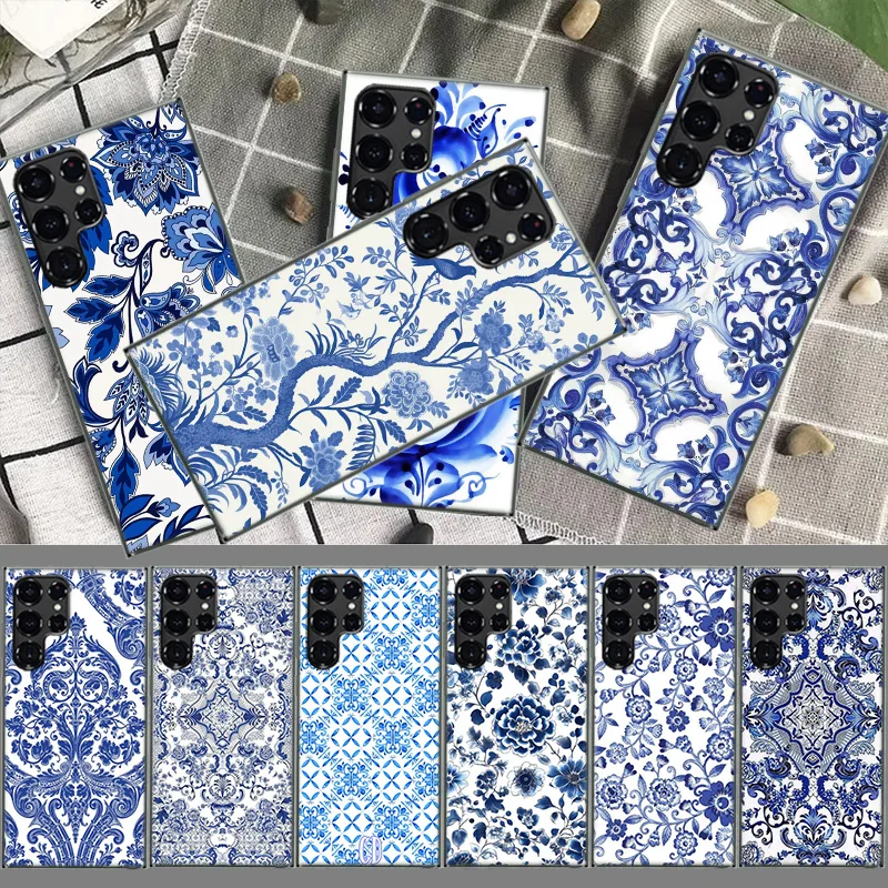 Blue white Porcelain Pattern Cases Phone Case for Samsung Galaxy S26 Ultra S25 Edge S24 S23 FE S21 Plus S20 S22 S10 Cover TPU Ca