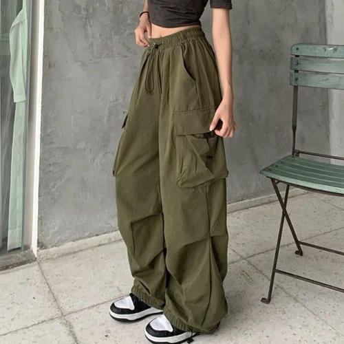 Imagen 2 del producto Pantalones Cargo Retro para Mujer, ropa de calle a la moda, pantalones de chándal informales finos de cintura alta, pantalones deportivos Harajuku, ropa para Mujer, pantalones para Mujer