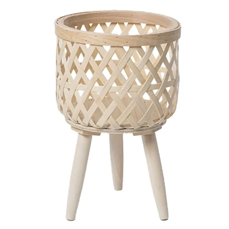 

B08B-Handmade Boho Rattan Flower Pot Woven Planter Mid-Century Modern Style For Home Decor Display Containers