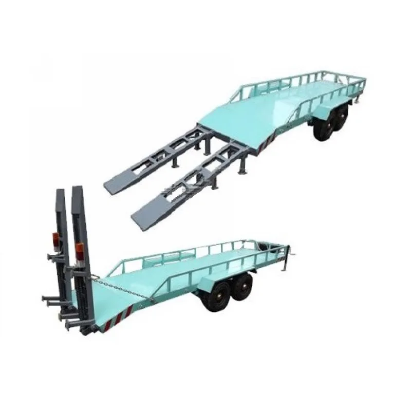 Flatbed trailer with ramp lift tail plate, small excavator trailer