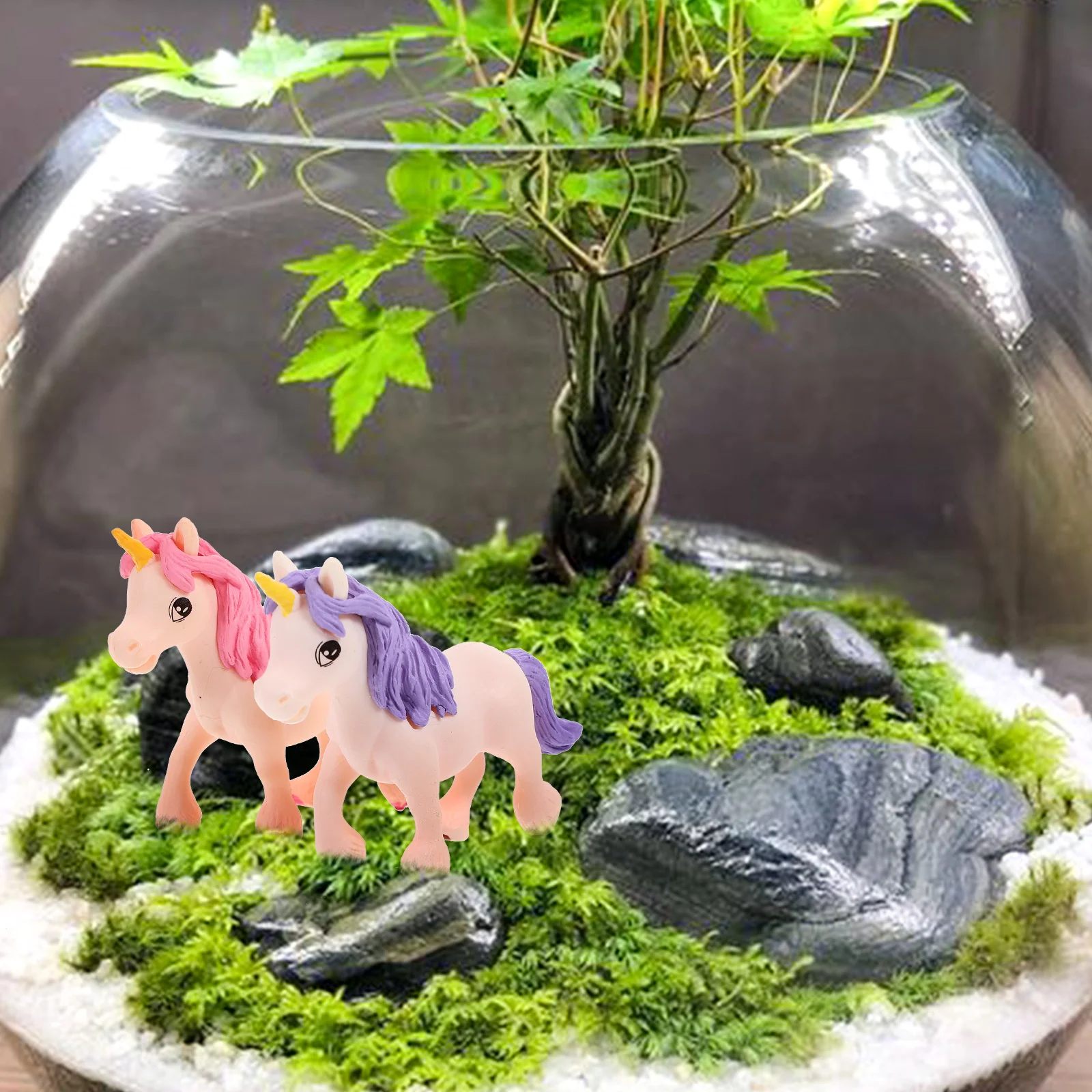 

10pcs Plastic Figurines Mini Unicorn Decor For Bonsai Micro Landscape Desktop Garden Craft Statue Small Horse Figure Succulents