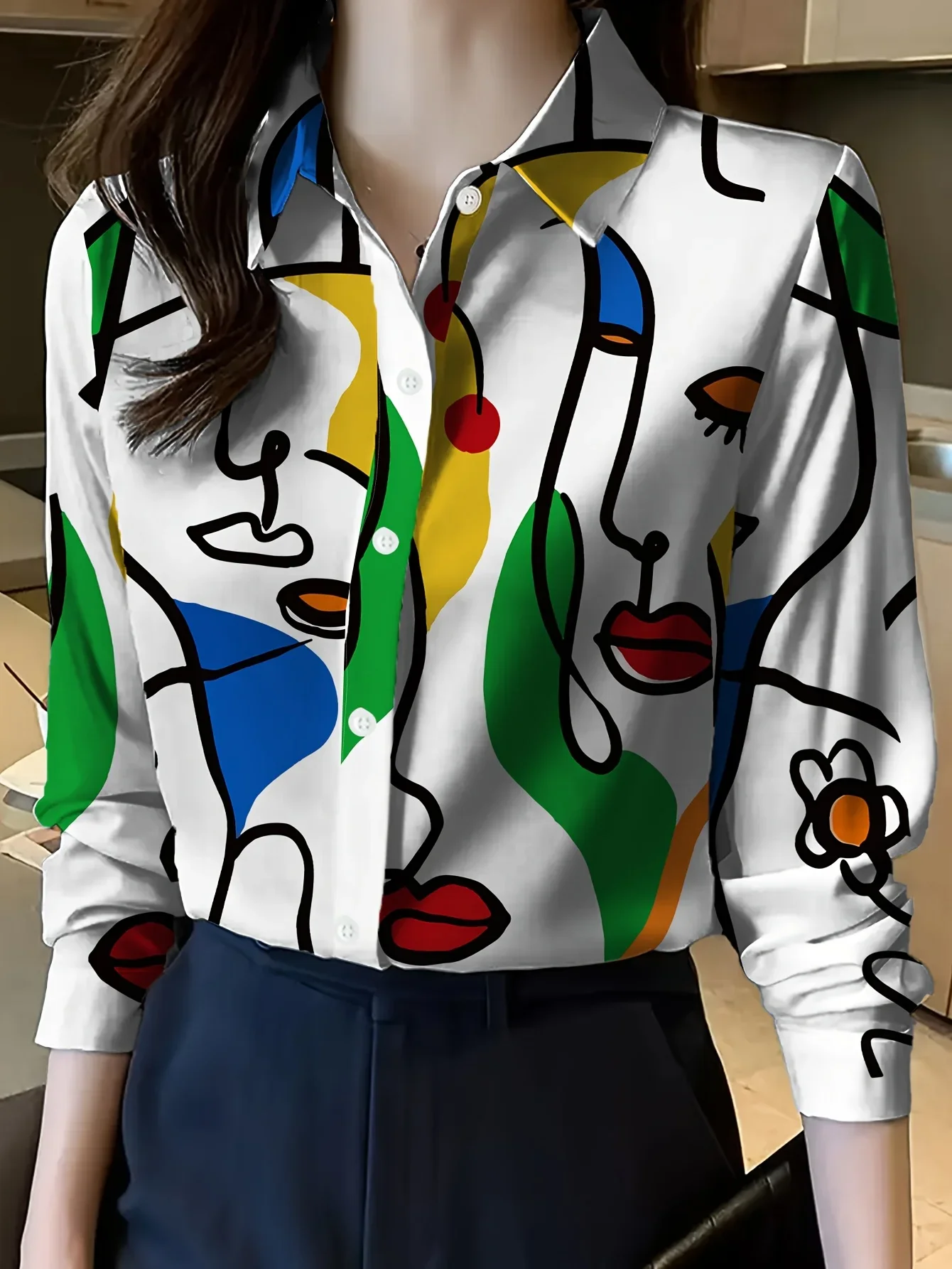 

Boutique Con Bottoni Risvolto Camicia Elegante Dal Temperamento a Maniche Lunghe Con Design Strutturato Camicia Da Donna Alla M