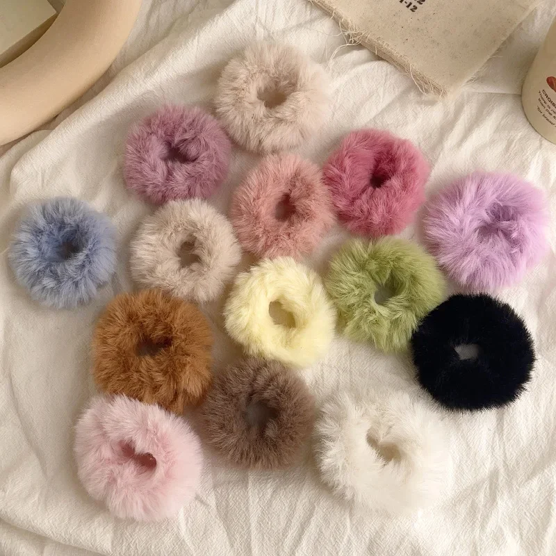 Autumn Winter Colored Plush Hair Rope for Women Solid Color Dopamine Large Intestine Hair Band Fashion Hair Accessories Girls