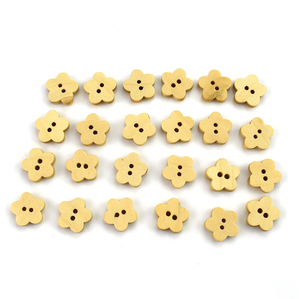 50PCS 12MM Natural Wooden Flower Shape 2 Hole Buttons Handmade Clothing Decoration Scrapbook Diy Home Sewing Crafts Accessories