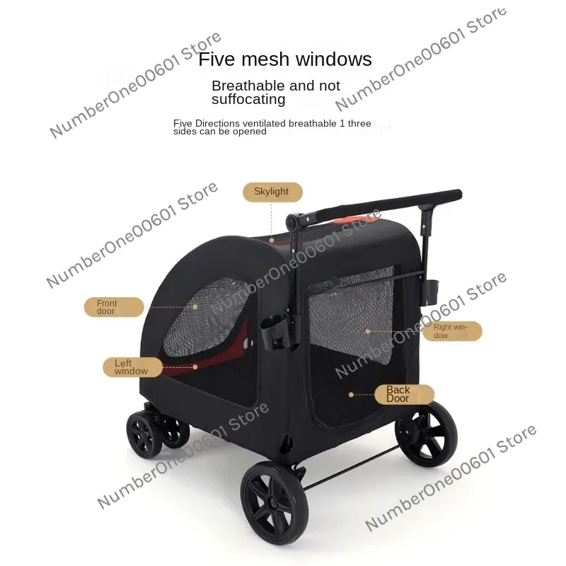 Medium Large Dog Pet Stroller Golden Retriever Giant Dog out Trolley Foldable Elderly Dog Disabled Auxiliary Car