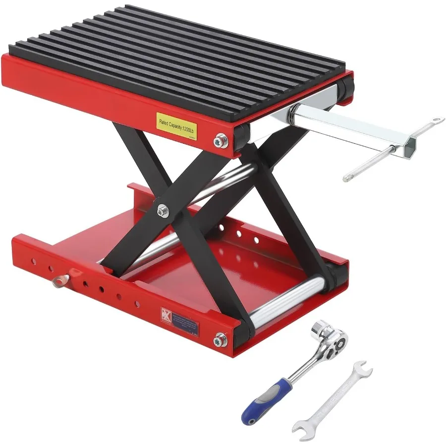 Ножничный домкрат для подъема мотоцикла с широкой палубой и тележкой для простого обслуживания автомобиля. Утолщенная резиновая накладка. Защитная крышка 1200 фунтов.