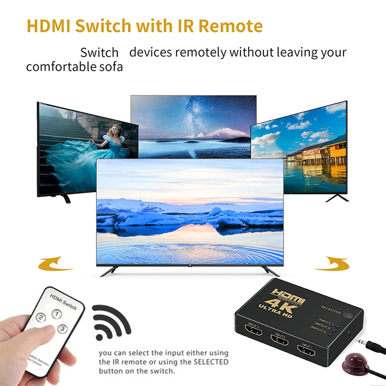 Caixa seletora de switcher, Switch HDMI 2.0, 5 em 1, 4K, 60Hz, Switch HDMI HDR com controle remoto para PS5, Xbox Series X, S, PS4