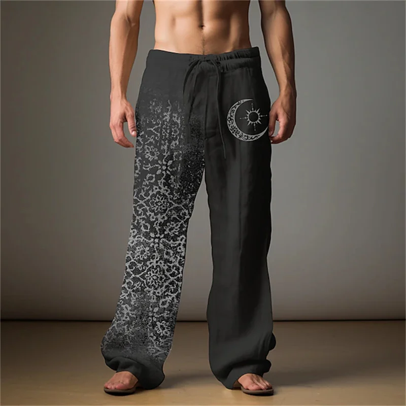 3D printed star pattern, fashionable, high-quality, comfortable men's wide-leg pants, trendy printed men's pants