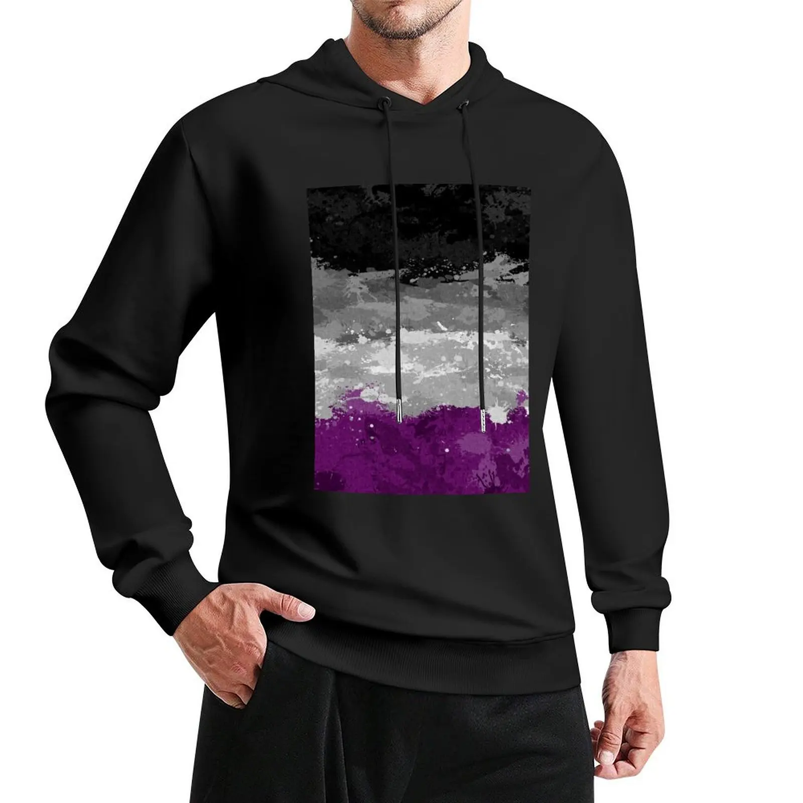 Abstract Paint Splatter Asexual Pride Flag Pattern Pullover Hoodie japanese style hoodies for men high quality