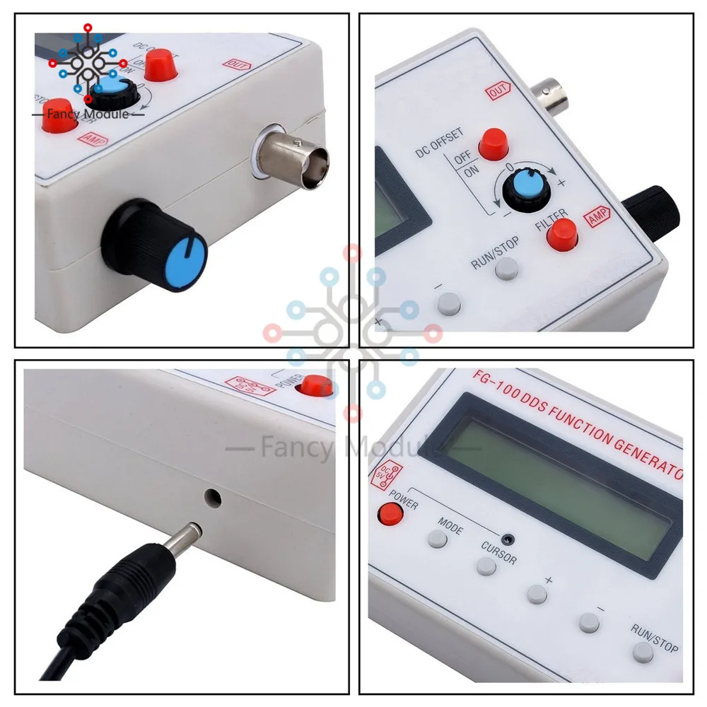 FG-100 DDS Function Signal Generator Frequency Counter 1Hz - 500KHz Signal Source Sine Square Triangle Sawtooth Waveform Module