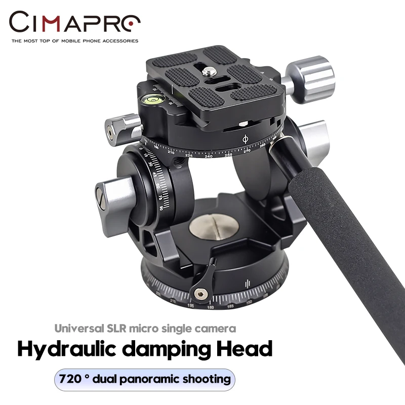 XILETU Cimapro 360 °   Panoramiczna hydrauliczna głowica wideo z odłączaną rączką, płytka Arca Swiss, maksymalne obciążenie 8 kg, do statywu aparatu DSLR.