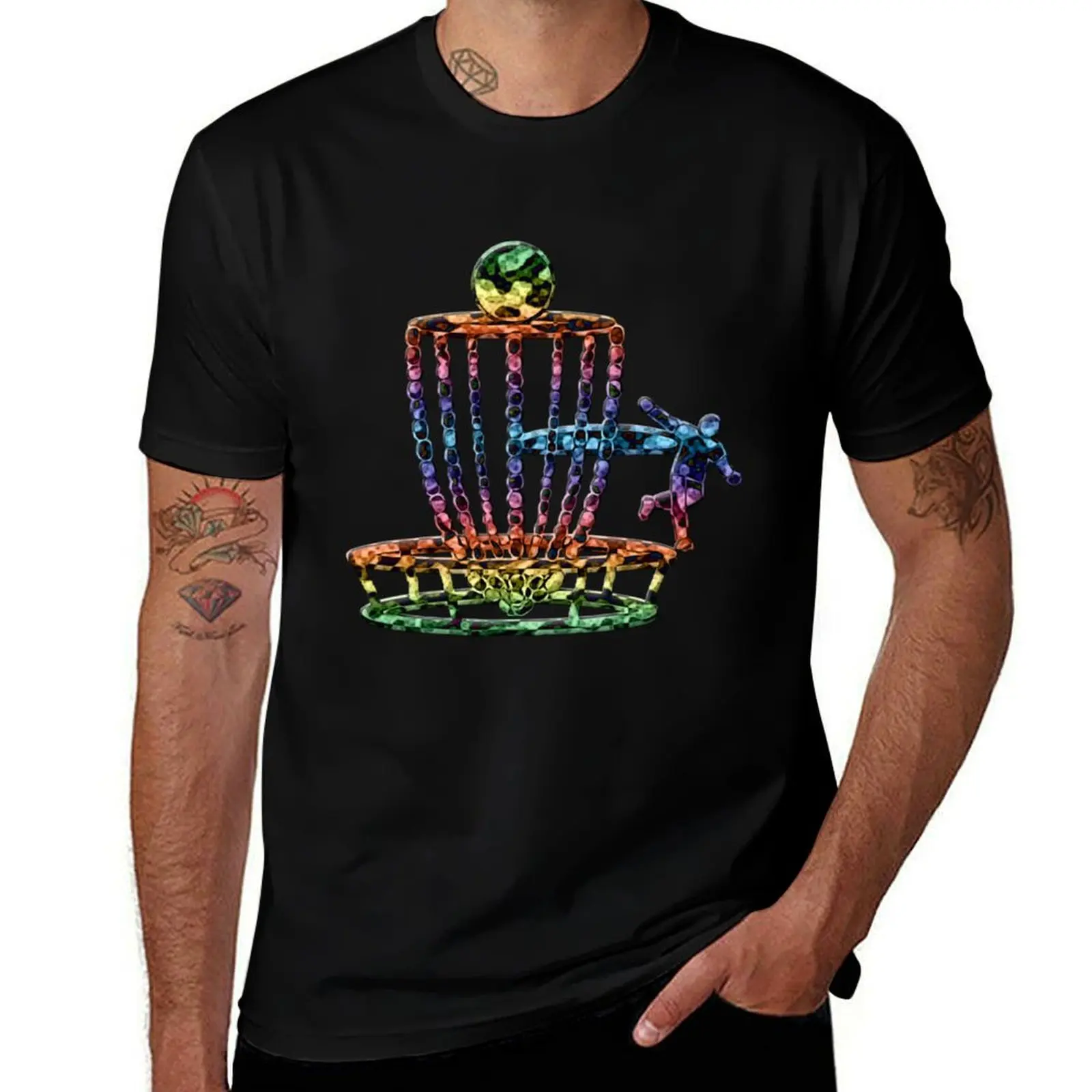 Disc Golf Basket Art Psychedelic Style T-Shirt Moisture Wicking Quick Dry Tee T-Shirt
