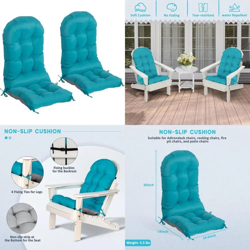 

double pack high-back adirondack chair cushions with ties for outdoor patio comfort