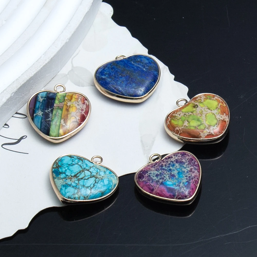 

1pc 24x25mm Imperial Jasper Pendants Natural Gemstone Water Drop Shaped 8 Colors Golden Color Edged DIY Making Necklace Earrings