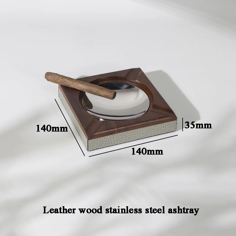 Customized Stainless Steel Ashtray Mini Portable Design for Office Hotel Use for Cigarette/Cigar Smoking Genuine Leather