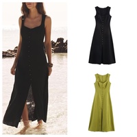 European and American style 2025 new linen blended temperament slim sleeveless dress