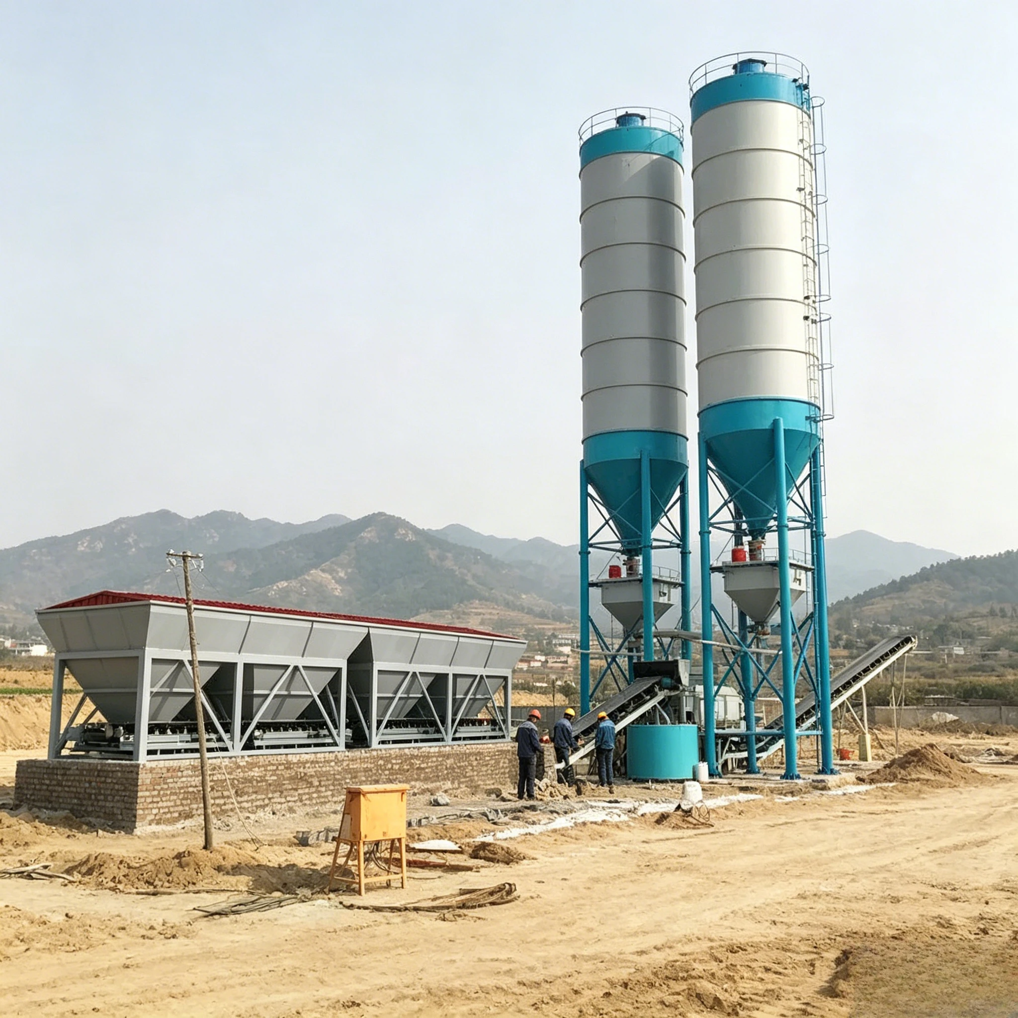 Electric Concrete Batching Plant & Mixing Station with Motor Engine Concrete Plant for Precast Production Twin Shaft Customized