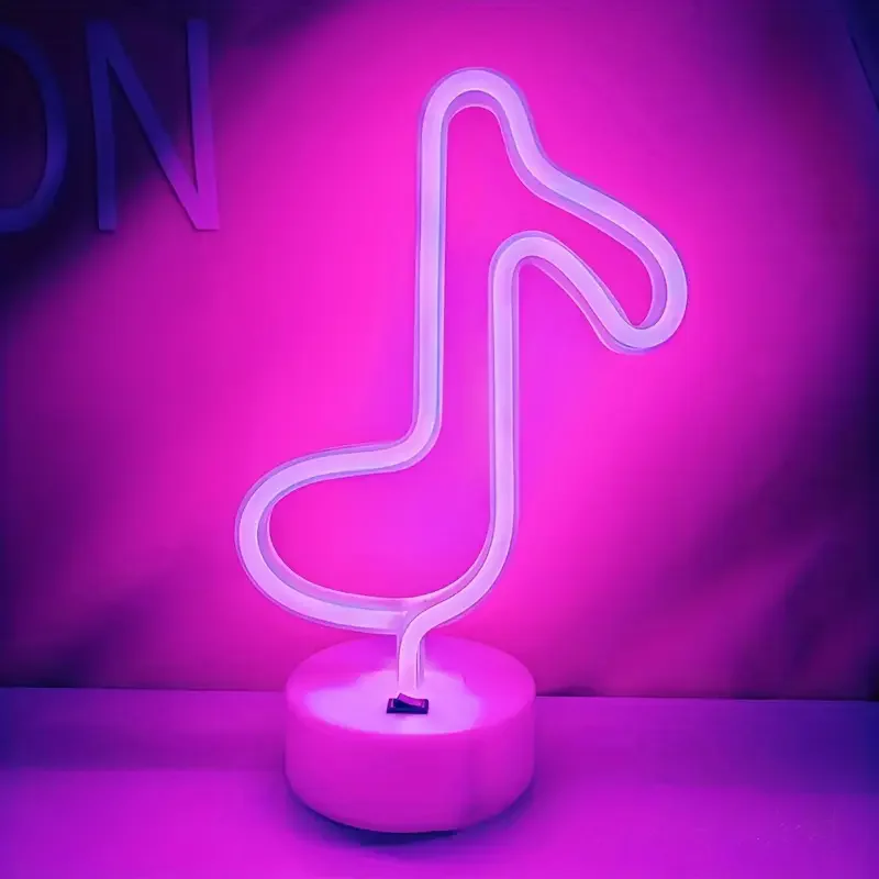 Neon Music Note LED Light Sign with Holder Base, Battery or USB Powered LED Neon Lights Palm Tree Design for Home Decor 018