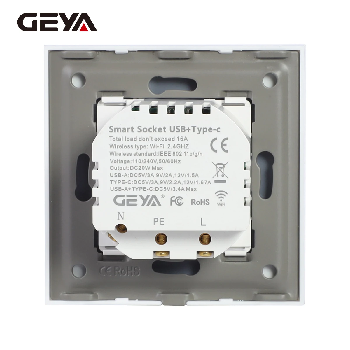 GEYA Wifi EU Socket With 20W Type-C USB Interface Fast Charging Ports Smart Sockets Support Tuya Smart Life Alexa App 16A - view 2
