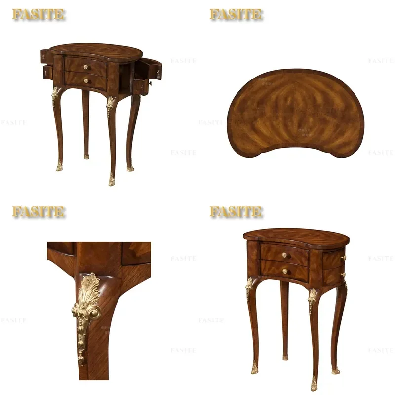 For European Court Style Furniture Neoclassical Solid Wood Parquet Edge Table with British Baking Paint Flower Pattern Copper