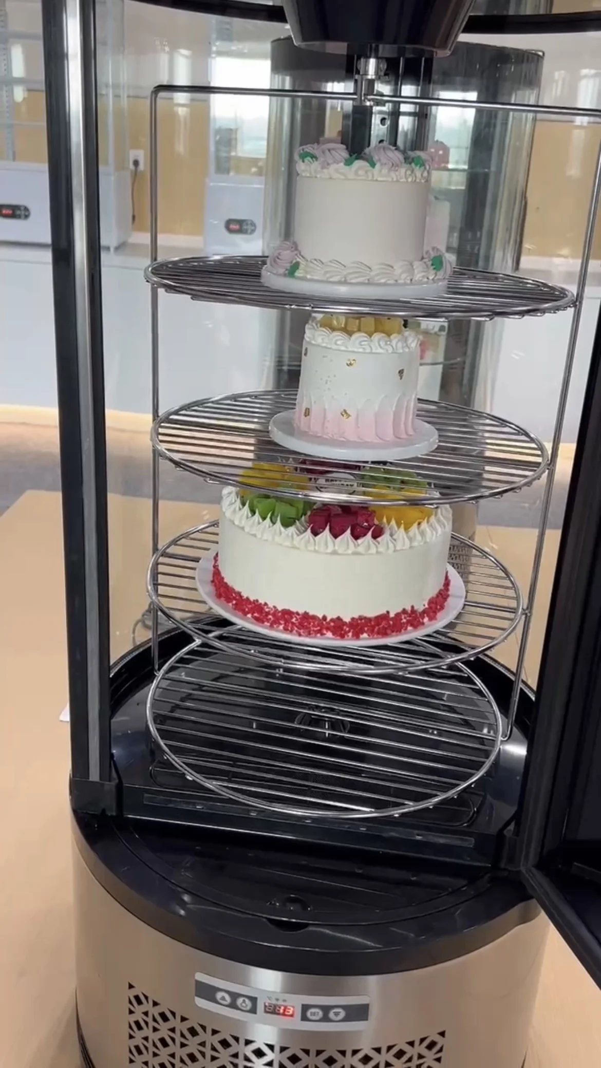 100L High Quality Commercial Upright Round Rotating Cake Refrigeration Showcase
