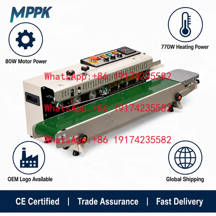 Continuous Band Sealer FR-1000 Date Coding Sealing Machine 6-12mm Seal Width 0-12m/min Automatic Bag Sealer
