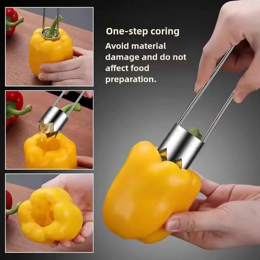 Efficiënt roestvrijstalen fruit- en groenteboorgereedschap voor het verwijderen van zaden van paprika's, tomaten, appels en aardbeien