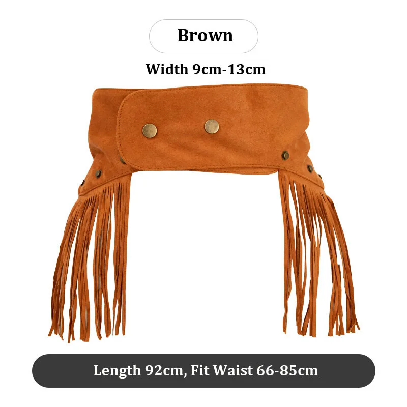 Fashion Wide Waist Belt for Women Black Suede Tassel Wrap Around Obi Boho Corset Cincher Waistband Dress Belt корсет готический