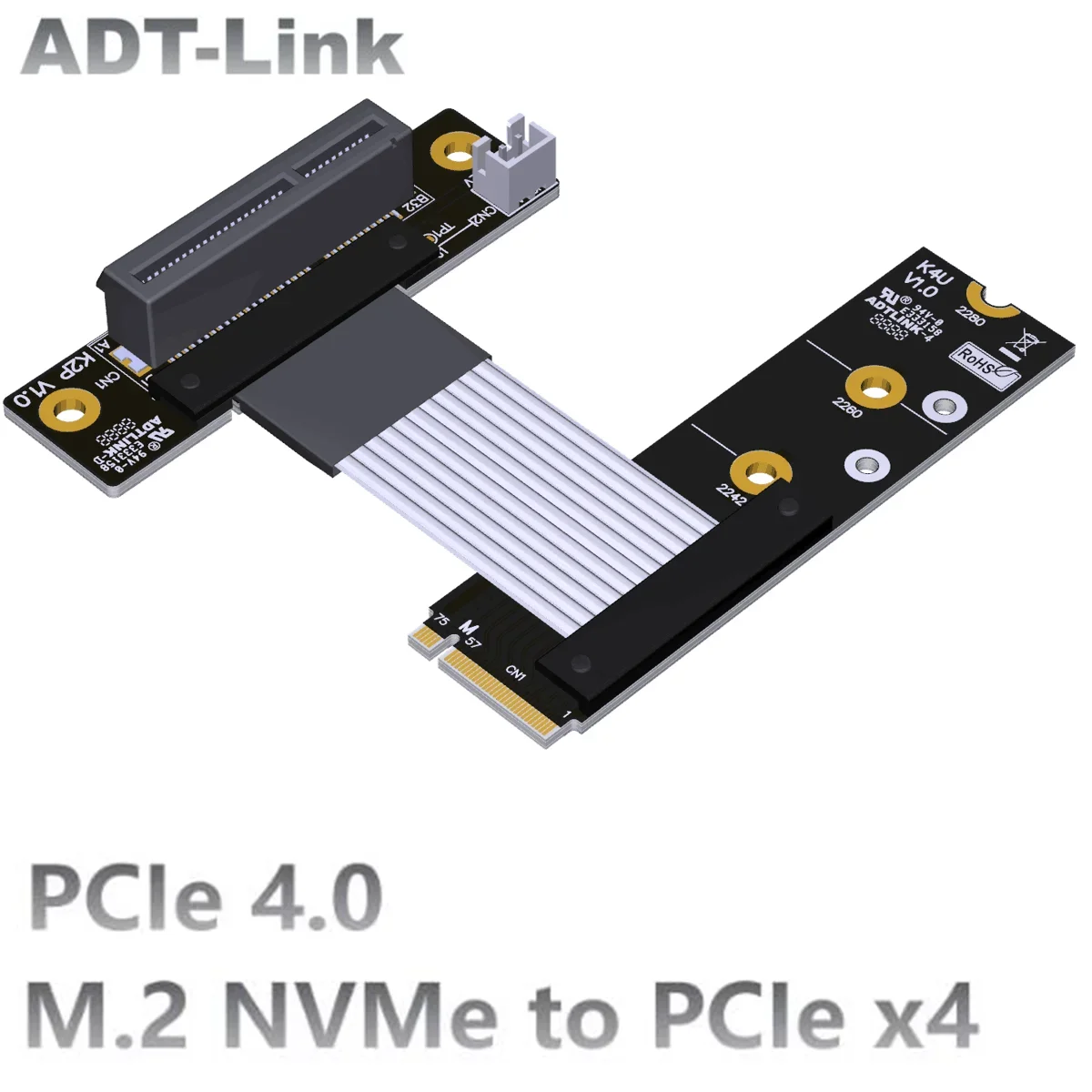 

ADT-Link New M.2 NVME to PCIe 4.0 x4 Riser Cable NGFF NVMe PCIe x4 Built-in SSD RAID LAN GPU Capture Card to M.2 M-key Extension