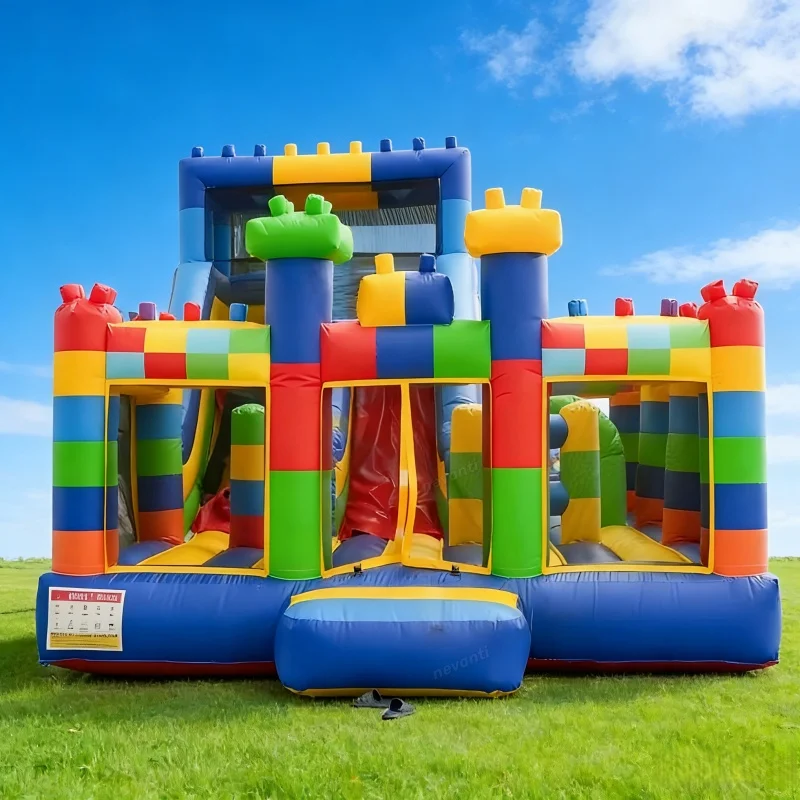 

EN14960 Certified Commercial Inflatable Castle, 0.55mm PVC Kids Bounce House Blocks Slide Durable Party Rental Jumping Castle