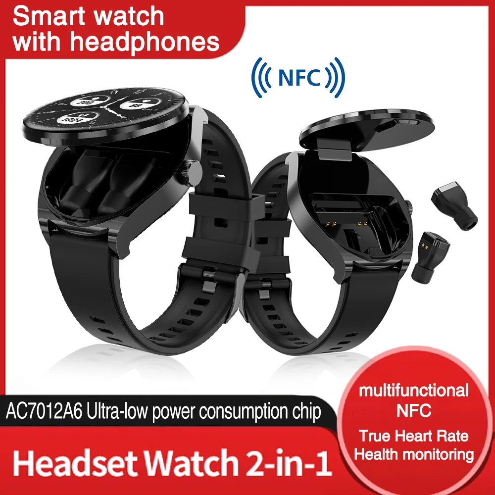 Fashion S9 Men Smart Watch Bluetooth Earphones 2-in-1 TWS Earbuds Voice Call Noise Cancellation Heart Rate Monitoring 23 Languag