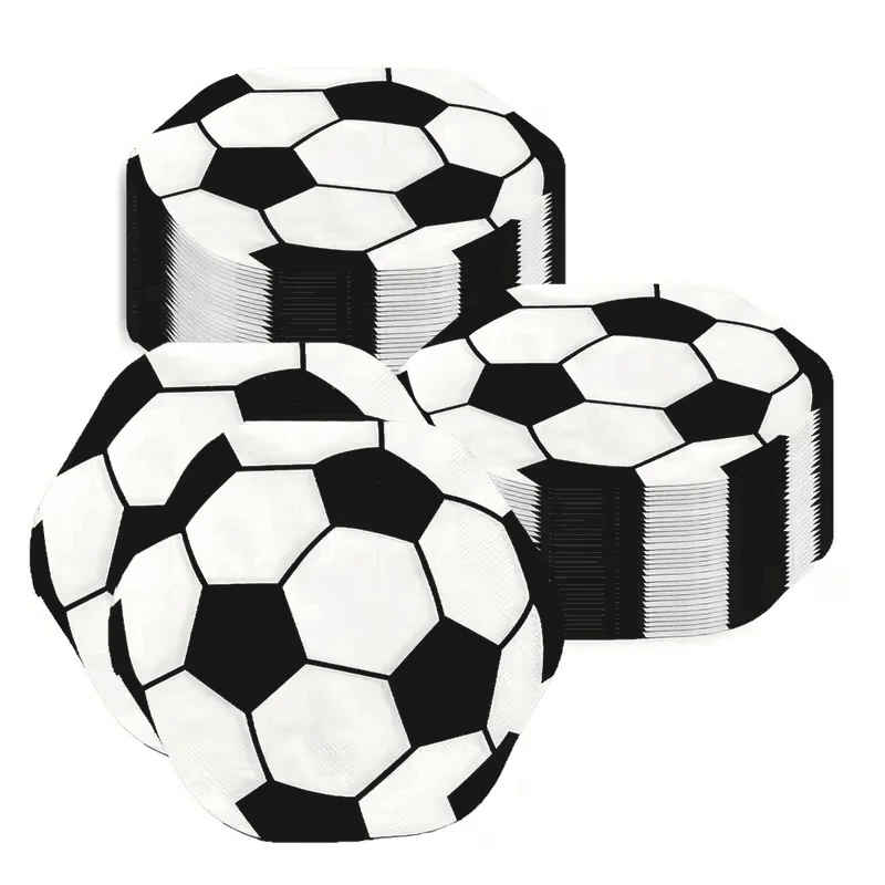 Serviettes en forme de ballon de football, vaisselle jetable pour fête de football, fournitures de décoration de table pour enfants garçons, fête d'anniversaire sportive, 20 à 100 pièces