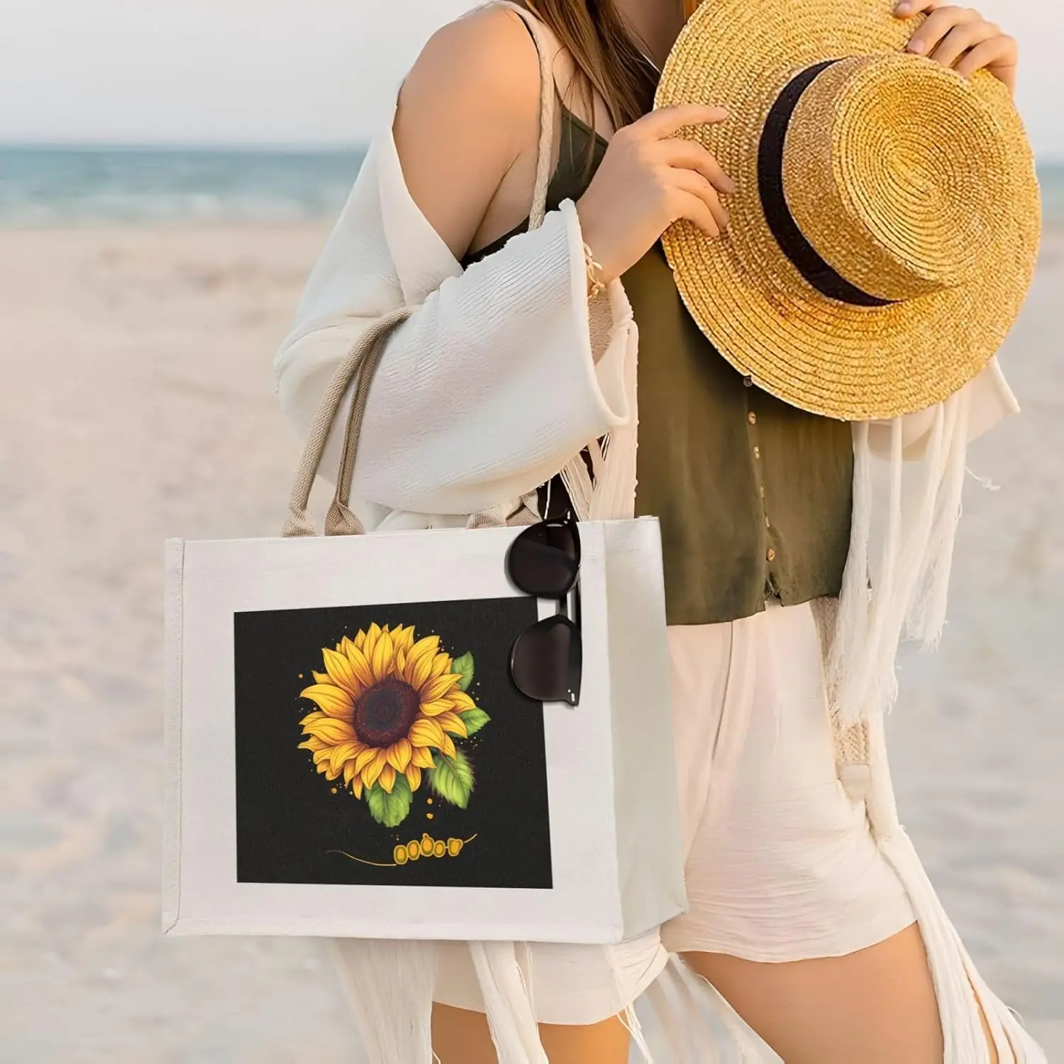 Blessed to Be Called Bolso de mano de lona con estampado de girasol, bolso de moda, bolso tipo shopper