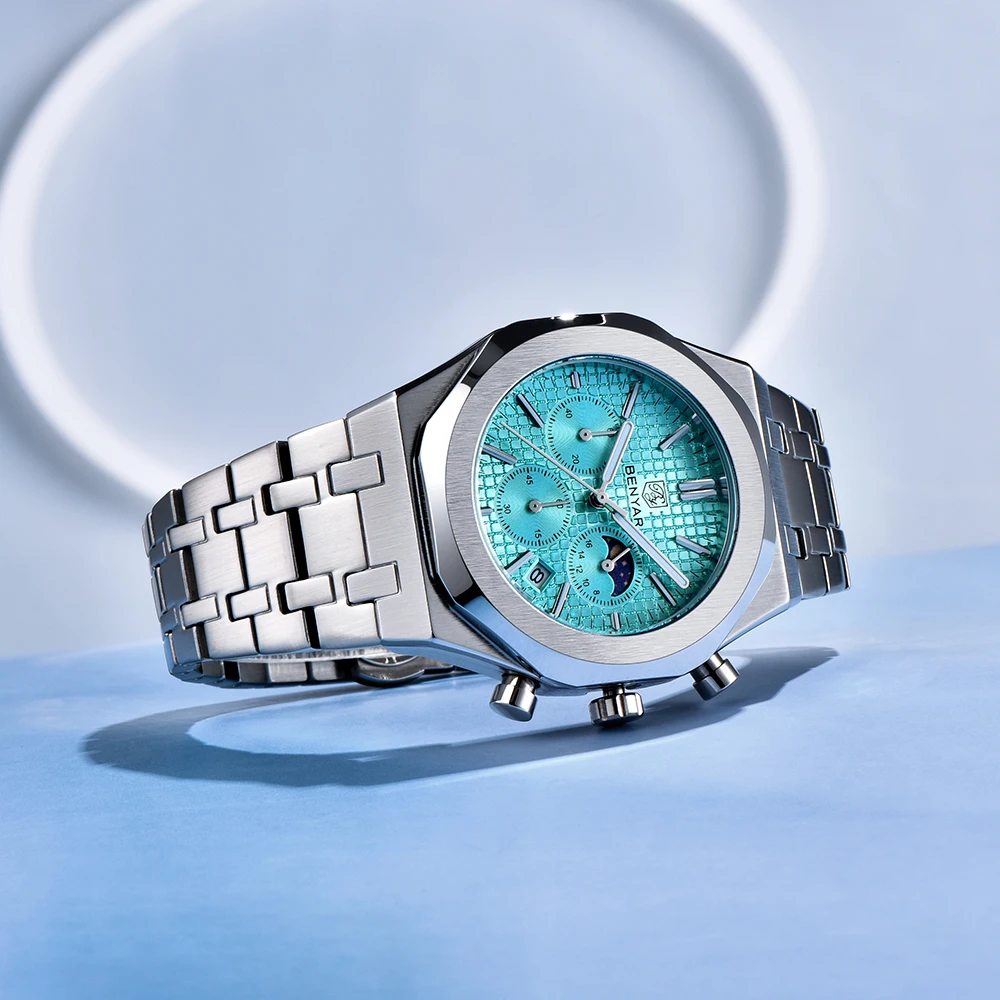 Men's Square Quartz Watch with Tiffany Blue Dial