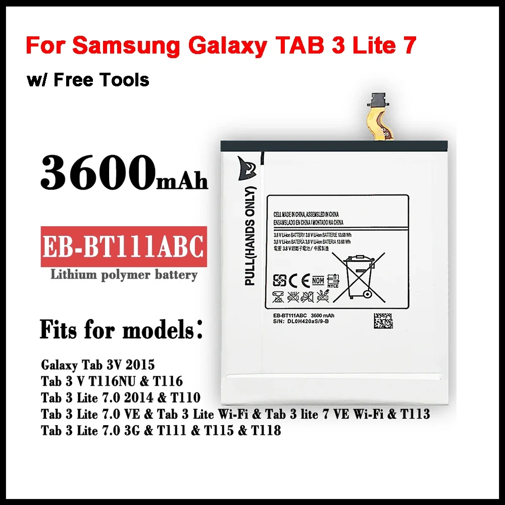 

Сменный аккумулятор EB-BT111ABC 3600 мАч для Samsung Galaxy TAB 3 Lite 7 дюймов SM-T110 T111 T113 T110 T116 T118, аккумуляторы для мобильных телефонов