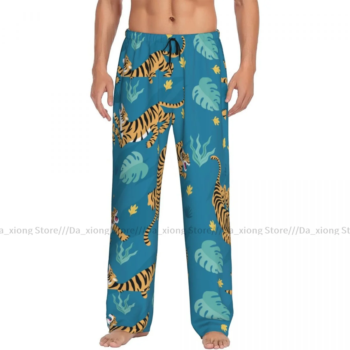 Men's Sleepwear Loose Sleep Pants Pajamas Vintage Tiger Pattern Long Lounge Bottoms Casual Homewear