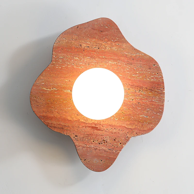 Wabi-Sabi Style Yellow Travertine LED Wall Lamp Bedroom Living Room Corridor Decor Retro Wall Sconces Neutral Stone Bedside Lamp