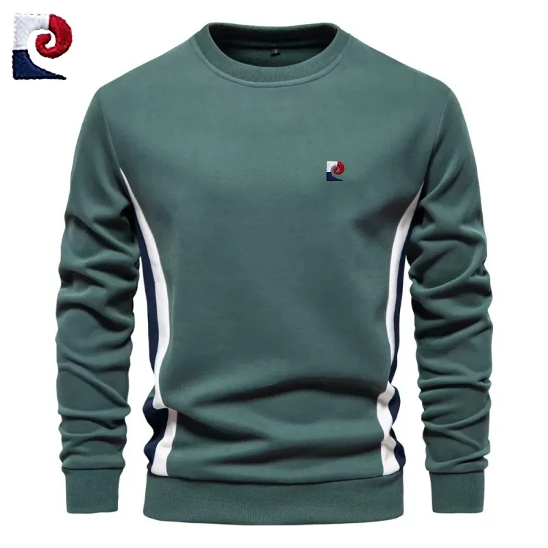 New men's high-quality cotton long sleeved round neck pullover for autumn and winter fashion, casual, warm and versatile top