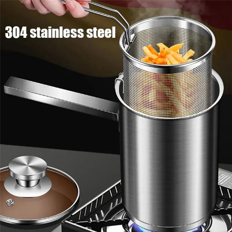 

A20F-Thickeded Deep Fryer Pot Small Stainless Steel Deep Fryer Pasta Strainer Basket Chicken Fried Food Strainer