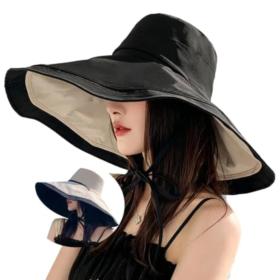 

Extra Wide-Brim Sun Hats Women UV-Protection Reversible Wired-Edge Packable Garden Beach Travel Summer Bucket Hat