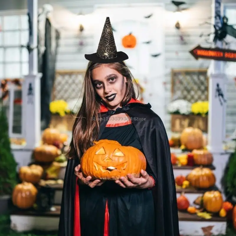 ハロウィーンパーティーウィッチハットヘッドバンドスパイダーウェブウィザードキャップアダルトキッズヘッドピース
