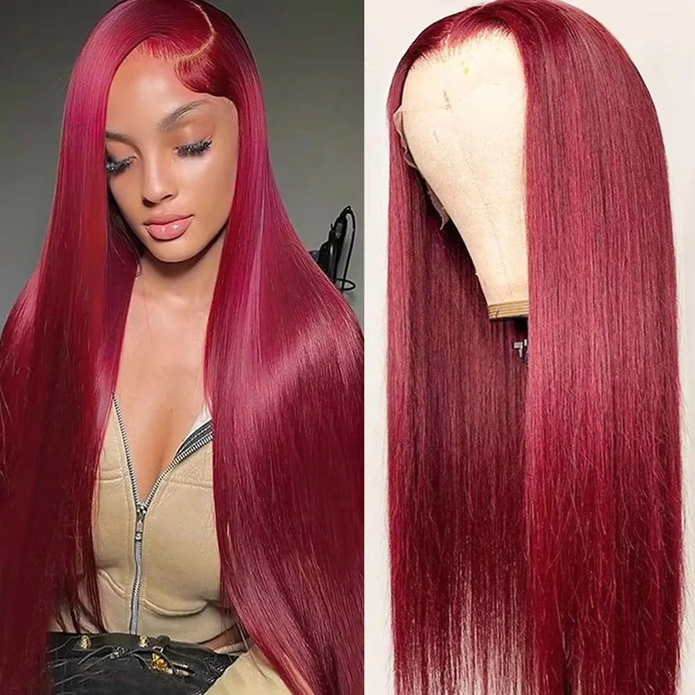 

99J Burgundy Straight Human Hair Wig 99J 13x6 HD Lace Frontal Human Hair Wig 46 Inches 200 Density Human Hair Wigs For Women