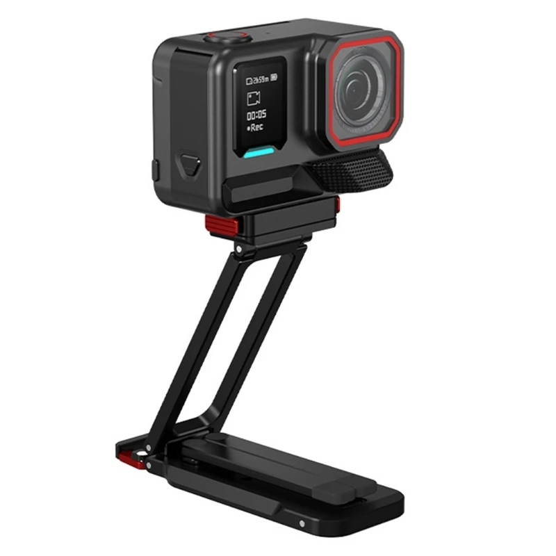 Portable Camera Support Accessory with Release Mount, Thread Port, Fold-Out Legs and Clip Hook for Travel Video Use Daily