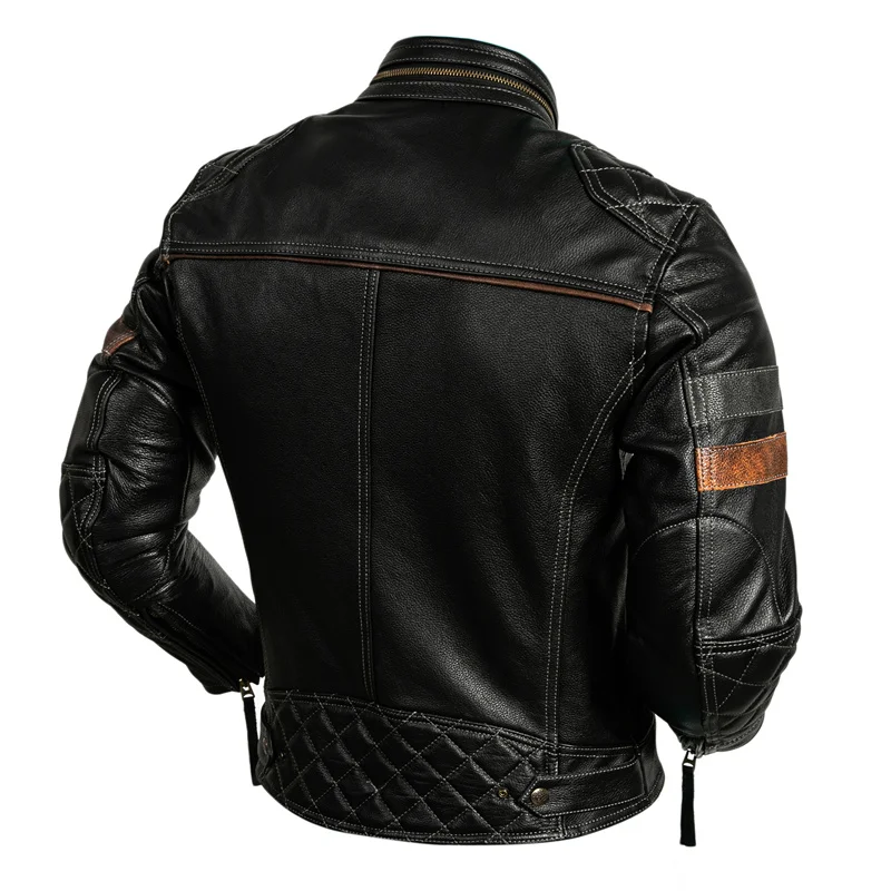 Mens Motorcycle Jacket Genuine Leather Men Motor Biker Coat 2XL-5XL Protective Rider Clothing Natural Cow Leather Jacket