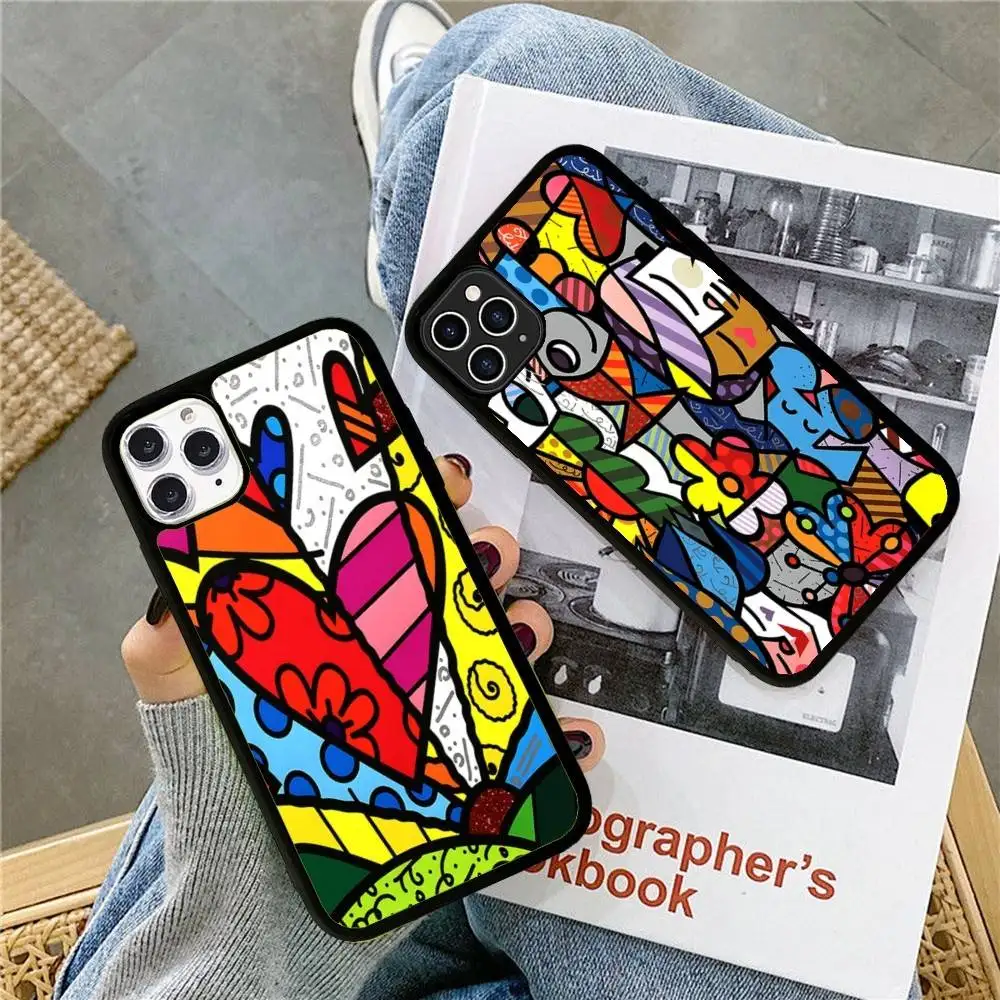 

Colors R-Romero B-Britto Art PC+TPU Phone Case For IPhone 17 16 15 14 13 12 11 Pro Max Plus Kawaii Cartoon Cover