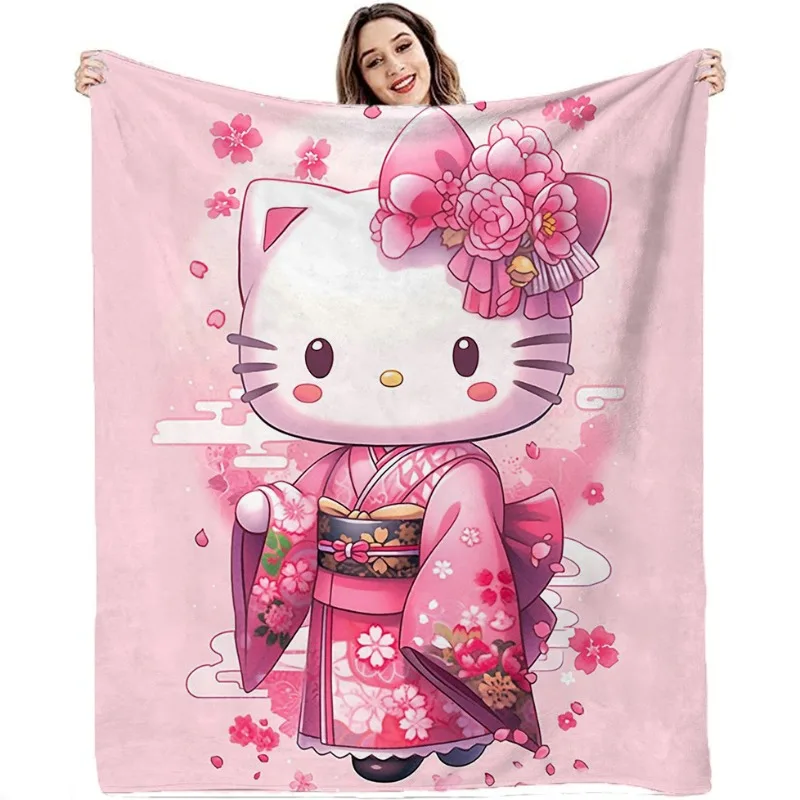 

New 2025 Kawaii Blanket Hello Kitty Cartoon Animated Sanrio Flannel Lunch Break Blanket Air Conditioning Blanket Birthday Gift