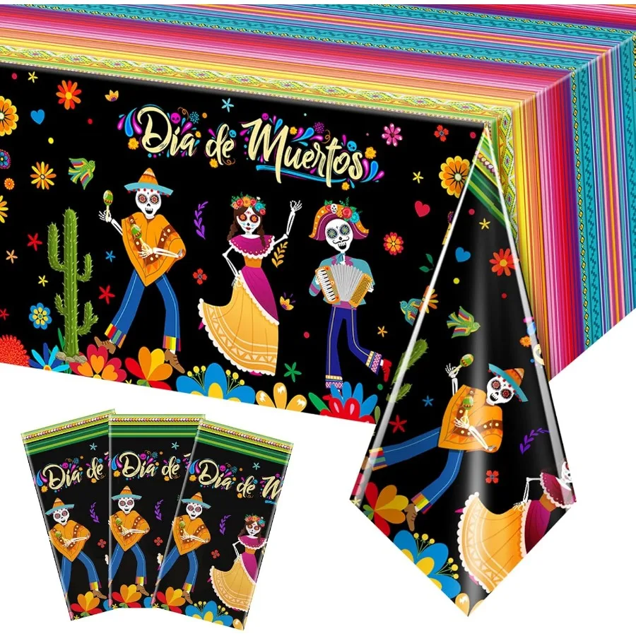 3 قطع يوم الموتى مفرش المائدة ضياء دي لوس Muertos غطاء الطاولة هالوين السكر الجمجمة الأزهار غطاء الطاولة المكسيكي فييستا Plas