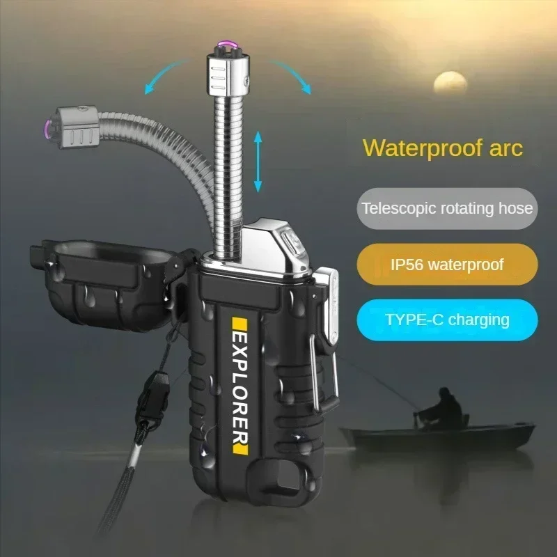 New Electric Curved Lighter Men Electronic Outdoor Gift Plasma Arc Lighter Windproof Smoking USB Rechargeable Cigarette Lighters